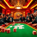 Thrilling casino excitement at LC88 COM with elegant poker table and vibrant slot machines.