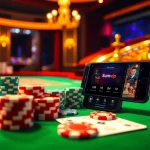 Engage with the thrilling sumvip app interface showcasing vibrant casino elements like poker chips and cards.