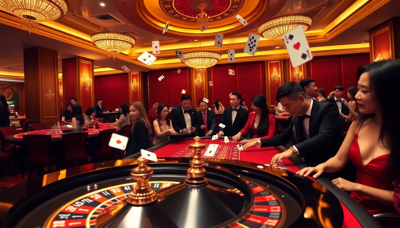 Experience the excitement of LIÊN MINH KJC at a luxurious casino with vibrant gameplay and high-stakes betting.