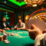 Engaging THABET casino scene with players at a poker table and roulette wheel.