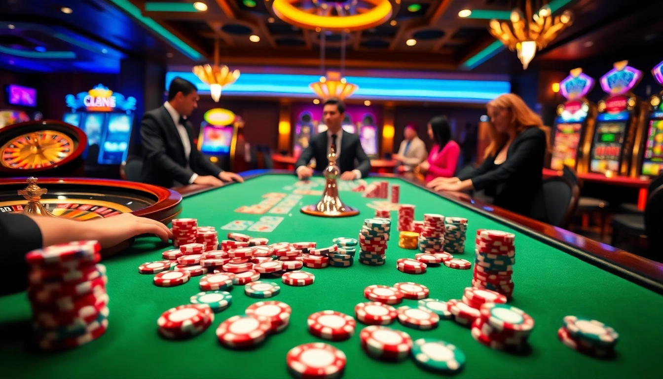 Experience a thrilling game environment at https://go88.fast/ with vibrant casino tables and dazzling lights.