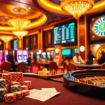 A lively casino scene featuring slot machines and poker tables, highlighting the winning experience at Bet88 com.