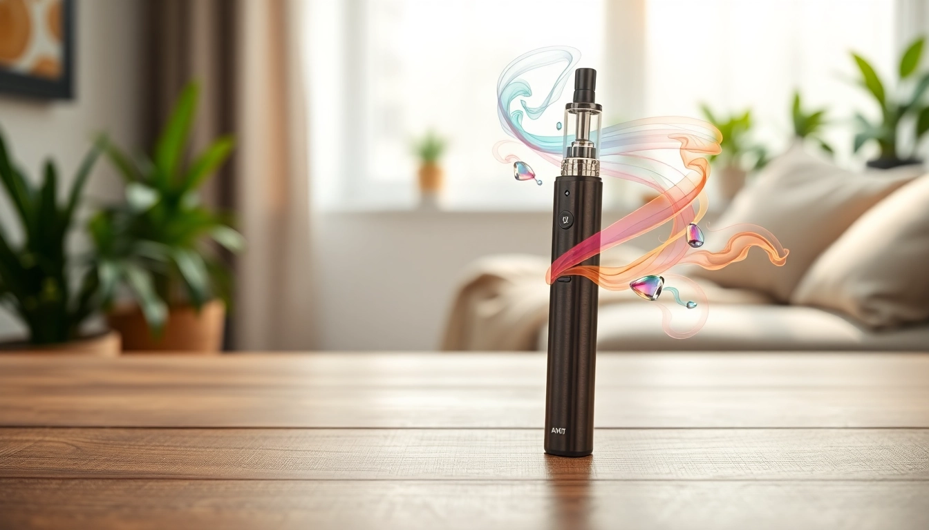 Buy DMT vape pen with sleek design and colorful vapor in a natural light setting.