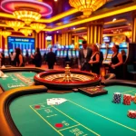 A vibrant casino scene at 68WIN.com featuring a glamorous blackjack table and enthusiastic players.
