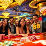 Players experiencing excitement at the Lucky88 slot machine in a glamorous casino setting.