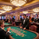 Engaged players celebrating a big win at casino games at u888 entertainment venue.