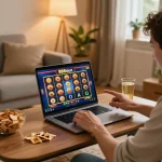 Player spins reels on 888slot online casino, enjoying a cozy gaming experience at home.