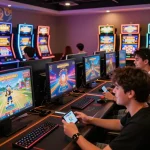 Engaging online gaming experience at Sunwin showcasing players immersed in colorful virtual casino games.