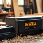 Dewalt thicknesser efficiently planing wood, showcasing its precision and superior design.