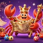 Experience thrilling gameplay at slot365 with a vibrant scene of a golden crab emperor amidst lottery elements.