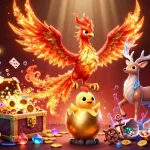 Experience thrilling action in web cá độ bóng đá with a vibrant illustration of a phoenix and treasures.