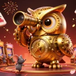 Experience excitement at RR 88 with a rich casino scene featuring a golden owl and lively characters.