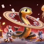 Experience the thrilling action of B52 club as tiny astronaut mice place bets on a cosmic roulette wheel in this vibrant casino scene.