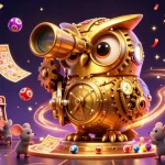 X88's cartoon owl overlooks an exciting casino scene filled with vibrant games and joyful betting.