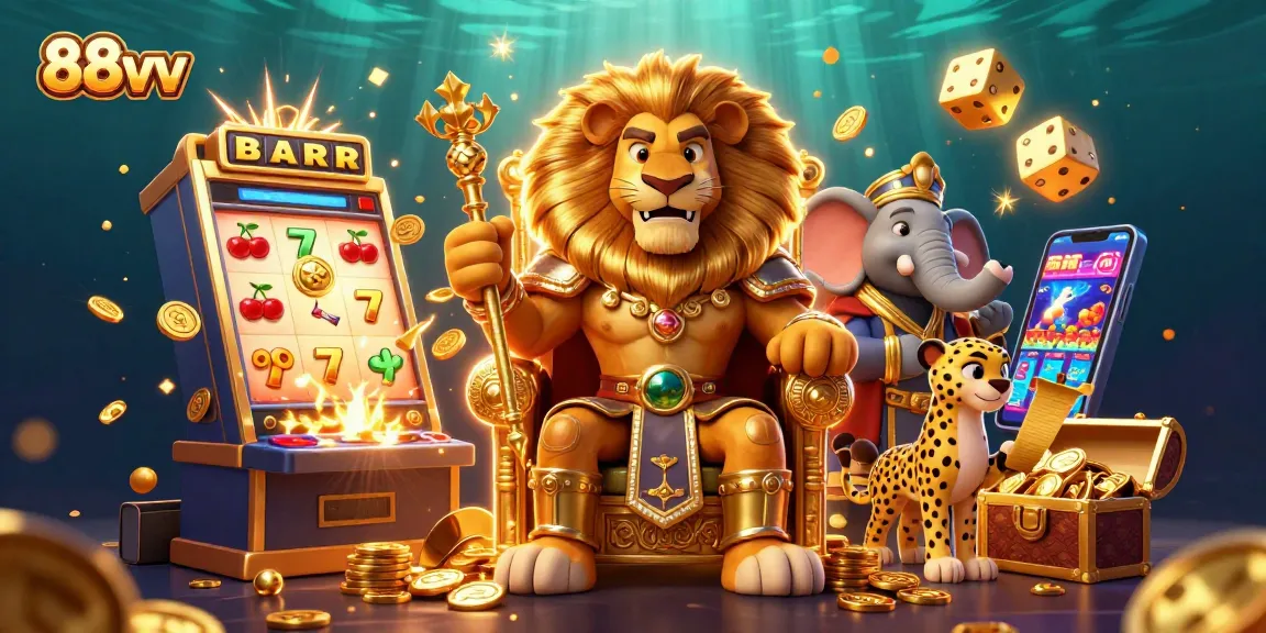 Experience the exciting world of 88vv with a royal lion king alongside a wise elephant and swift cheetah.