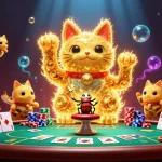 Experience dynamic gaming with the sunwin20 lucky cat surrounded by poker action.