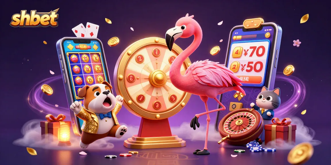Spin to win with SHBET's exciting game show scene featuring a lively bulldog and flamingo host!